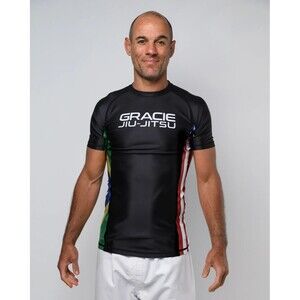 Gracie Flag USA Brazil BJJ Short Sleeve Rashguard T-shirt Tee Performance L NEW